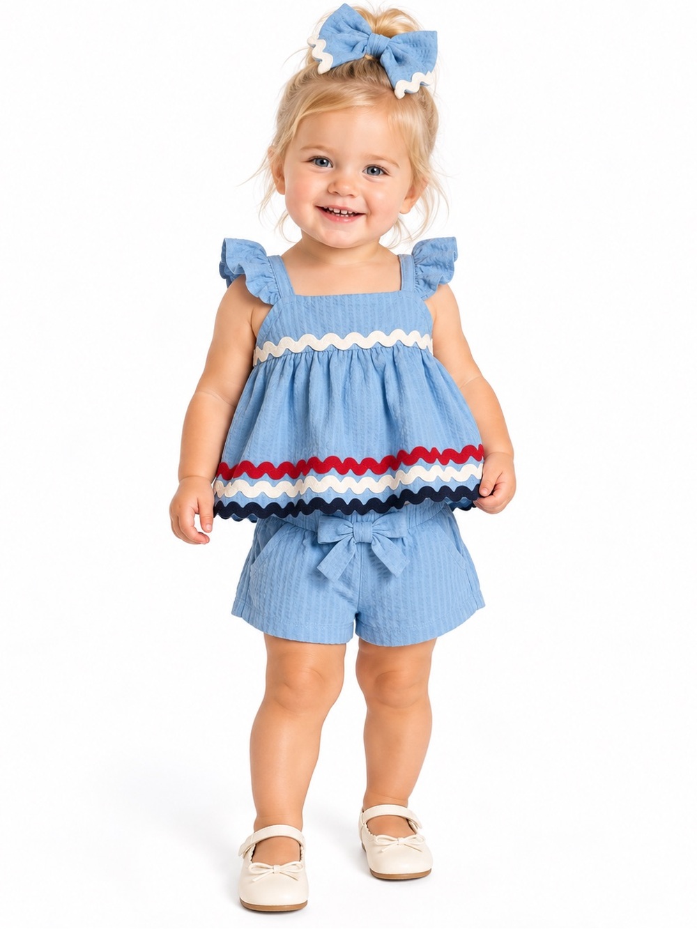 Rachel Zoe Baby Blue Ric Rac Dress Shorts Headband Set | NWT Size 12M